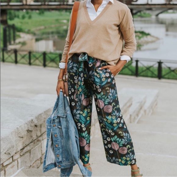 J. Crew Pants - J.Crew x Abigail Borg Prairie Moonlight Silk Wide Leg Floral Pants